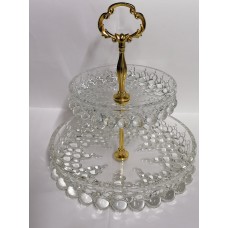 Glass two-story fruit tray with handle