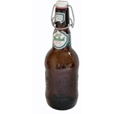 Collectible glass bottle of the Grolsch brewery with a stopper