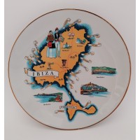 Porcelianinė lėkštė su Ispanijos miesto Ibiza spalvotu žemėlapiu